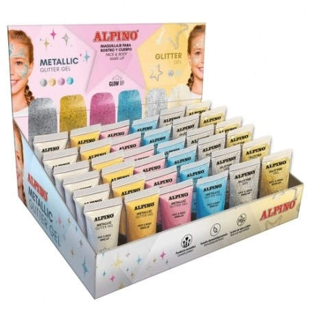 ALPINO GEL CON PURPURINA METALLIC GLITTER  Y GLITTER GEL EXPOSITOR 36U C/SURTIDOS