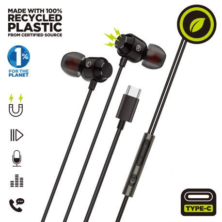 Muvit for charge auriculares estéreo m32 tipo c magnéticos negros