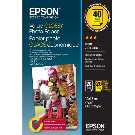 Epson Value Glossy Photo Paper - 10x15cm - 2x 20 Hojas (BOGOF)