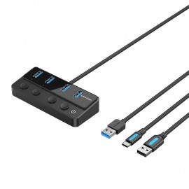 VENTION - Vention Hub USB 3.0 CHWBF/ 4xUSB/ 1xUSB Tipo-C PD/ Incluye cable Carga USB Macho - USB Tipo-C Macho - CHWBF