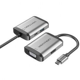 Vention Conversor TFAHB/ 1xUSB/ 1xHDMI/ 1xVGA/ 1xUSB Tipo-C PD/ 15cm/ Gris