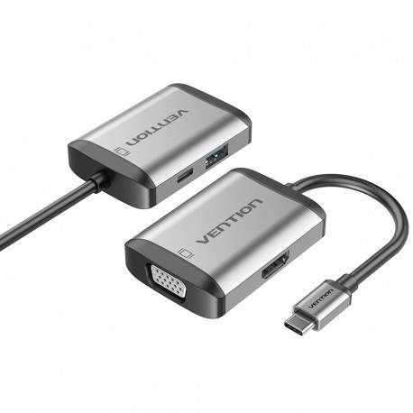 Vention Conversor TFAHB/ 1xUSB/ 1xHDMI/ 1xVGA/ 1xUSB Tipo-C PD/ 15cm/ Gris
