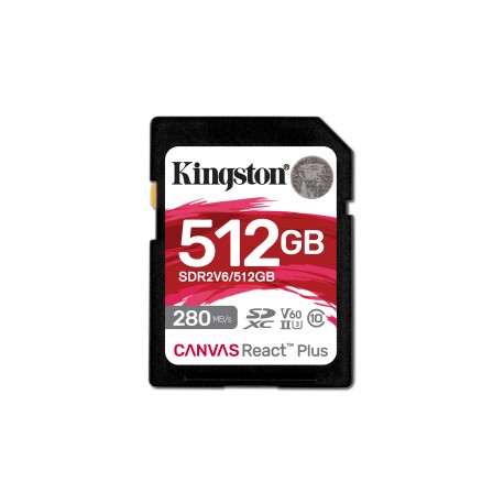 KINGSTON TECHNOLOGY - Kingston Technology Canvas React Plus 512 GB SDXC UHS-II Clase 10 - sdr2v6/512gb