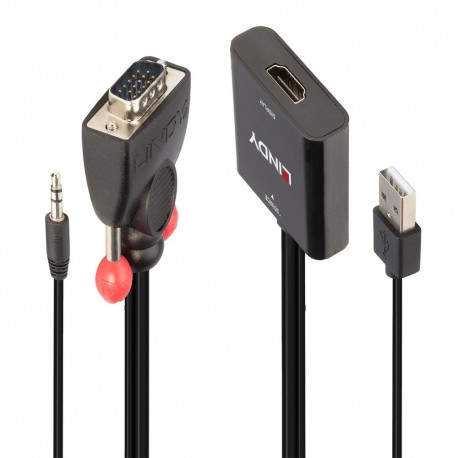 Lindy 38284 adaptador de cable de vídeo VGA (D-Sub) + 3,5mm HDMI + USB Negro
