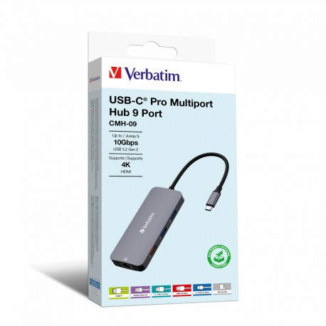 Verbatim CMH-09 USB Tipo C 10000 Mbit/s Plata