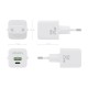 AISENS Cargador GaN 25W, 1xUSB-C PD3.0 QC4.0, 1xUSB-A QC3.0, Blanco