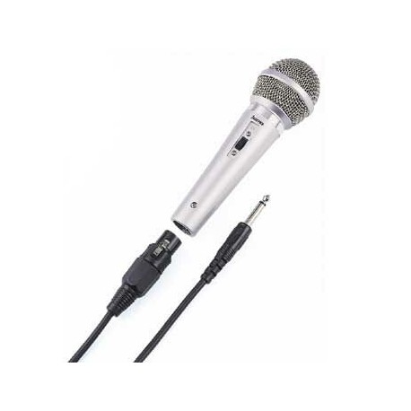 Hama | Micrófono dinámico DM40, conector jack de 3,5mm y 6,5mm, cable de 3m, Color plateado