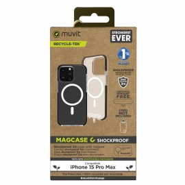 MUVIT - Funda muvit recycletek magsafe shockproof 3m para apple iphone 15 pro max transparente - negra - MCSPS0030