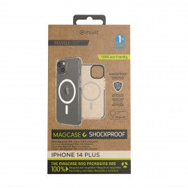MUVIT - Funda muvit recycletek magsafe shockproof 3m para apple iphone 14 plus transparente - negra - MCSPS0020