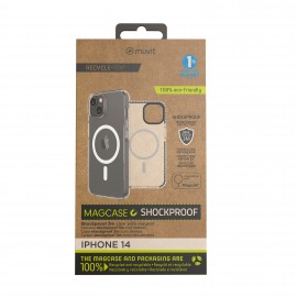 MUVIT - Funda muvit recycletek magsafe shockproof 3m para apple iphone 14 transparente - negra - MCSPS0018