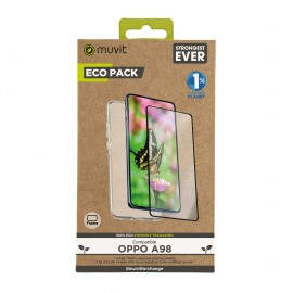 MUVIT - Funda muvit para oppo a98 + protector de pantalla vidrio templado plano marco negro - MCPAK0081