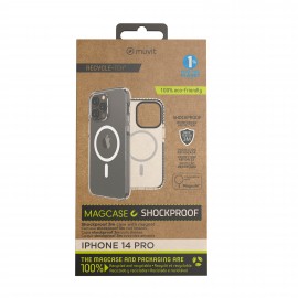 MUVIT - Funda muvit recycletek magsafe shockproof 3m para apple iphone 14 pro transparente - negra - MCSPS0019