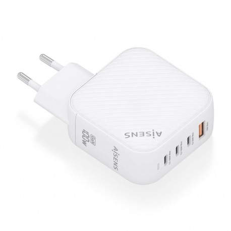 AISENS Cargador GaN 100W, 3xUSB-C PD3.0 QC4.0, 1xUSB-A QC3.0, Blanco