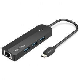 Vention Docking USB Tipo-C TGPBB/ 3xUSB/ 1xRJ45/ 1xUSB Micro B PD/ Negro