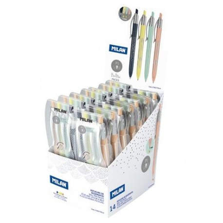 MILAN BOLÍGRAFO P1 SILVER 4 COLORES EXPOSITOR -14U-