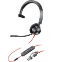 POLY Auriculares monoaurales Blackwire 3315 con certificación Microsoft Teams USB-C + Conector de 3,5 mm + Adaptador USB-C/A