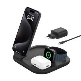 BoostCharge Auriculares, Smartphone, Reloj inteligente Negro USB Cargador inalámbrico Carga rápida Interior