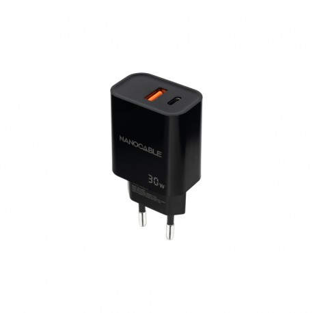 CARGADOR PARED 1XUSB-C PD 1xUSB-A/QC 30W NEGRO NANOCABLE