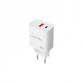 CARGADOR PARED 1XUSB-C PD 1xUSB-A/QC 30W BLANCO NANOCABLE