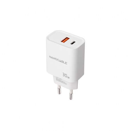 CARGADOR PARED 1XUSB-C PD 1xUSB-A/QC 30W BLANCO NANOCABLE