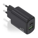 Cargador GaN 25W, 1xUSB-C PD3.0, 1xUSB-A QC3.0, Negro