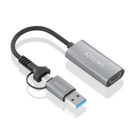 Conversor Aluminio USB-A+USB-C A HDMI 1080P@60Hz, USB-A/M+USB-C/M-HDMI/H, Gris, 15cm