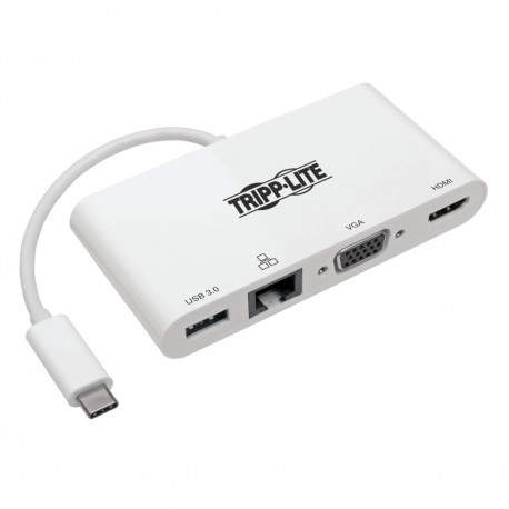 Tripp Lite U444-06N-HV4GU Adaptador USB 3.1 Gen 1 USB-C, 4K @30Hz - HDMI, VGA, USB-A y Gigabit Ethernet, Blanco