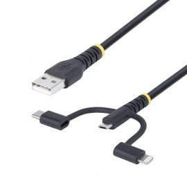 Cable Multicarga Resistente USB de 1m - Lightning/Micro-USB/USB-C - Certificado Apple MFi