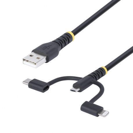 Cable Multicarga Resistente USB de 1m - Lightning/Micro-USB/USB-C - Certificado Apple MFi
