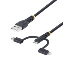 Cable Multicarga Resistente USB de 1m - Lightning/Micro-USB/USB-C - Certificado Apple MFi