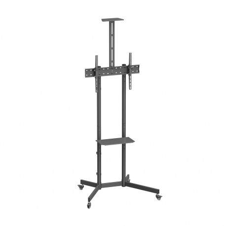 AISENS - Soporte De Suelo Eco Con Rueda, Bandeja Para DVD Y Soporte De Cámara Para Monitor/TV 45kg De 37-70, Negro - FT70TE-335