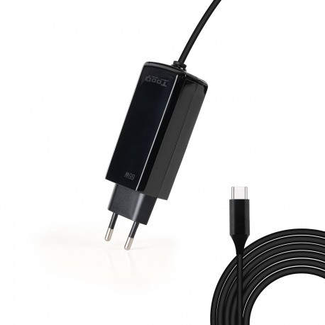 TooQ Cargador de portátil GAN USB-C PD 45W, Negro