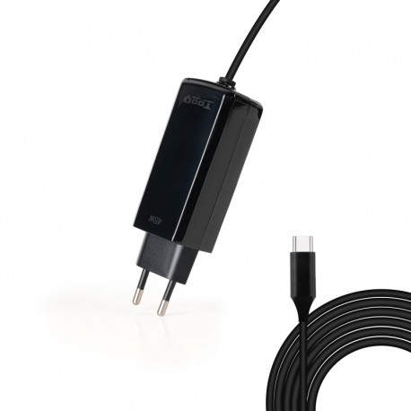 CARGADOR AUTOMATICO PORTATIL GAN USB-C PD 45W CUBICO NEGRO TOOQ