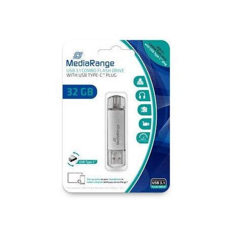 MediaRange MR936 unidad flash USB 32 GB USB Type-A / USB Type-C 3.2 Gen 1 (3.1 Gen 1) Plata