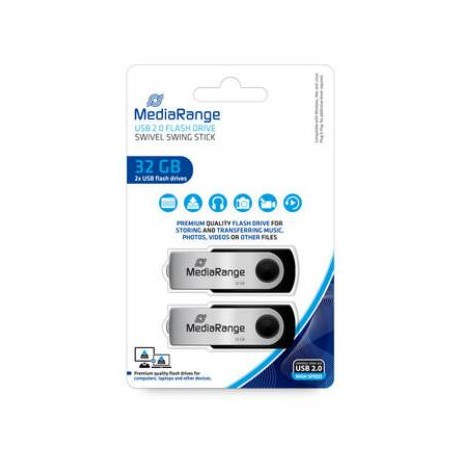 MediaRange MR911-2 unidad flash USB 32 GB USB tipo A 2.0 Negro, Plata