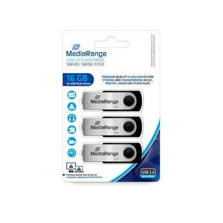 MediaRange MR910-3 unidad flash USB 16 GB USB tipo A 2.0 Negro, Plata