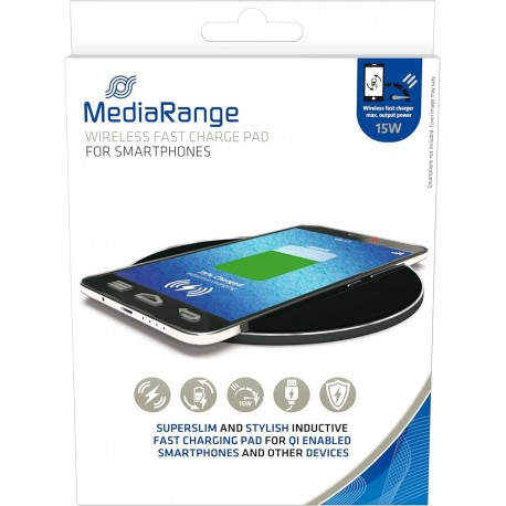 MediaRange MRMA118 cargador de dispositivo móvil Smartphone Negro USB Cargador inalámbrico Carga rápida Interior