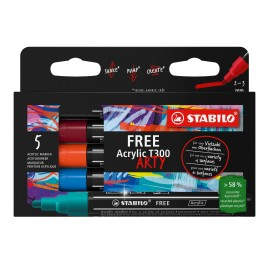 STABILO FREE Acrylic marcador 5 pieza(s) Punta redonda Negro, Azul, Púrpura, Turquesa