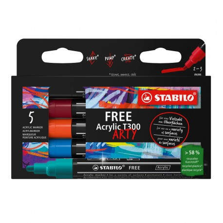 STABILO FREE Acrylic marcador 5 pieza(s) Punta redonda Negro, Azul, Púrpura, Turquesa