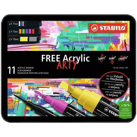 STABILO FREE Acrylic marcador 11 pieza(s) Negro, Azul, Carmín, Gris Oscuro, Verde, Lila